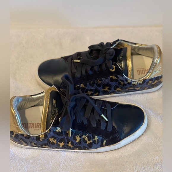 Zadig & Voltaire Wild Sneakers leather navy and gold size38 animal print - Picture 5 of 9